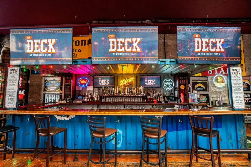 The Deck at Moonshine Flats watch party venue